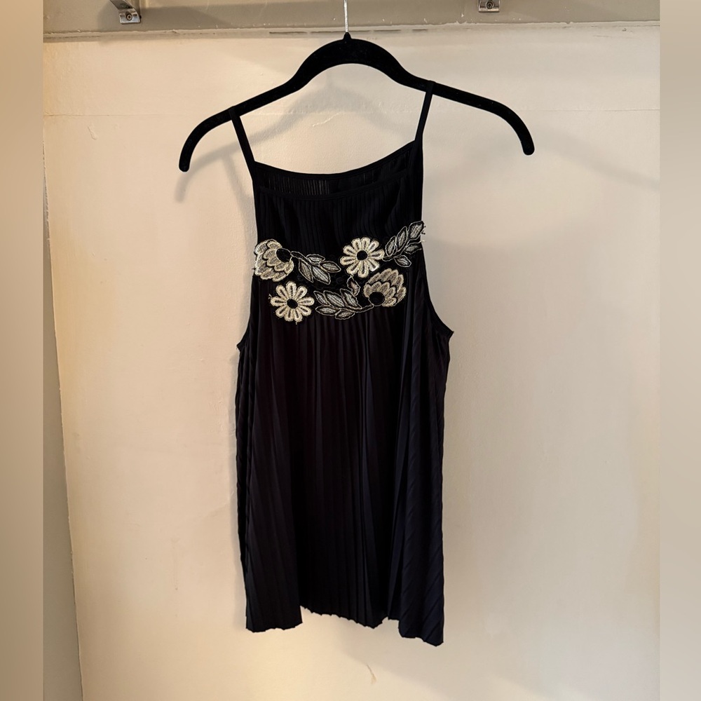 Anthropologie Deletta Black Tank with Gold Flowers